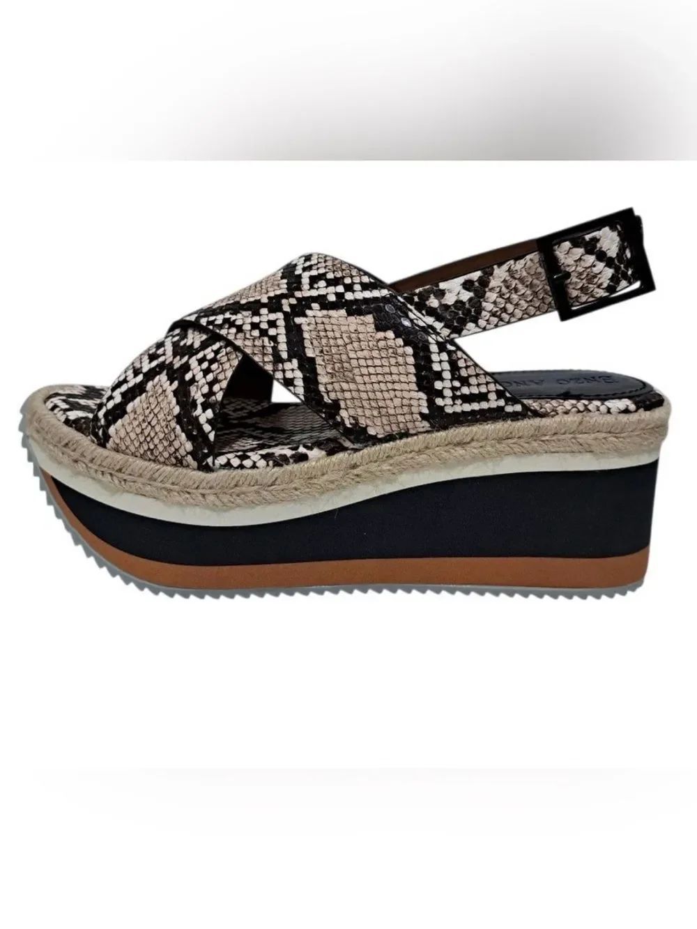 Enzo Angiolini Synthetic snake skin Print Platform Sandal beige & brown SZ10M